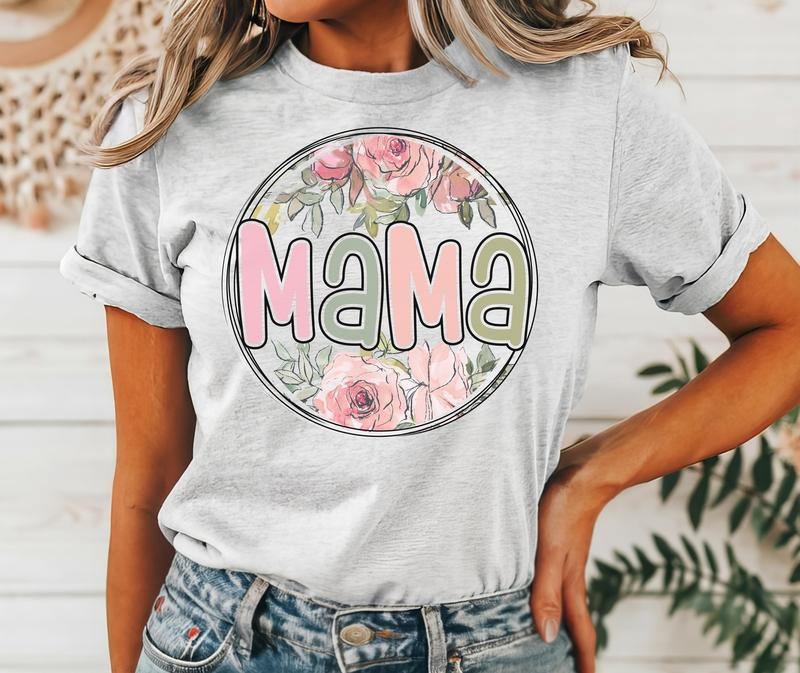 #036 - Mama Floral Flower - Print Unisex Crew neck Tee Shirt - Shirt Hoodie, Sweatshirt | InkThreadWorks.com