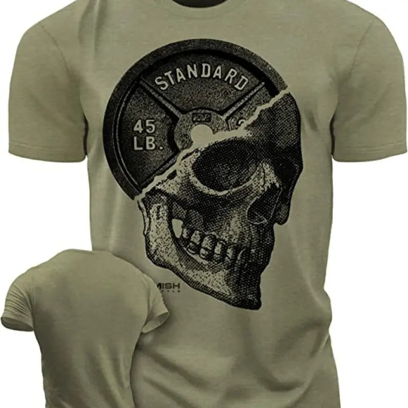 051. SkullPlate Funny Motivational Workout Gym T-Shirt for Men