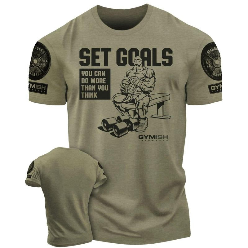 071. SET GOALS Funny Workout Gym T-Shirt for Men