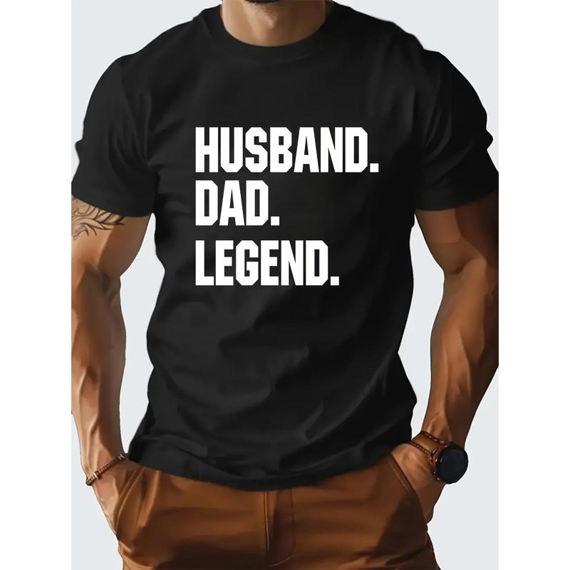 1 pc, 100% cotton T-shirt, HUSBAND DAD LEGEND Cotton Men's Comfort Fit Lettering Tee - Moisture wicking, casual summer t-shirt - perfect for stylish everyday wear Made in USA