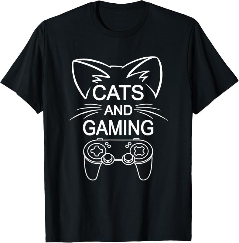 100% Cotton Cats And Gaming Funny Cat Lover Gaming Gift Gamer T-Shirt