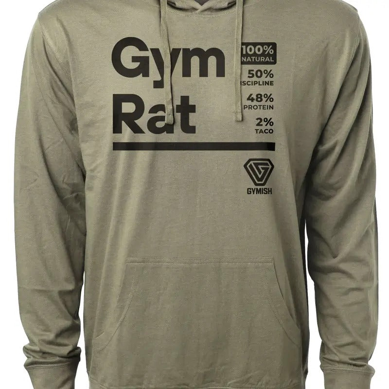 105. Gym Rat Funny Workout Gym Long Sleeve Hoodie for Men Cotton Menswear