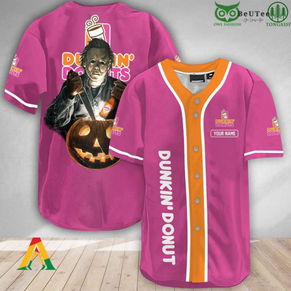 Custom Michael Myers Pumpkin Dunkin Donuts Halloween Baseball Jersey Shirt