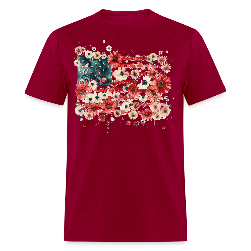 Floral American Flag T Shirt