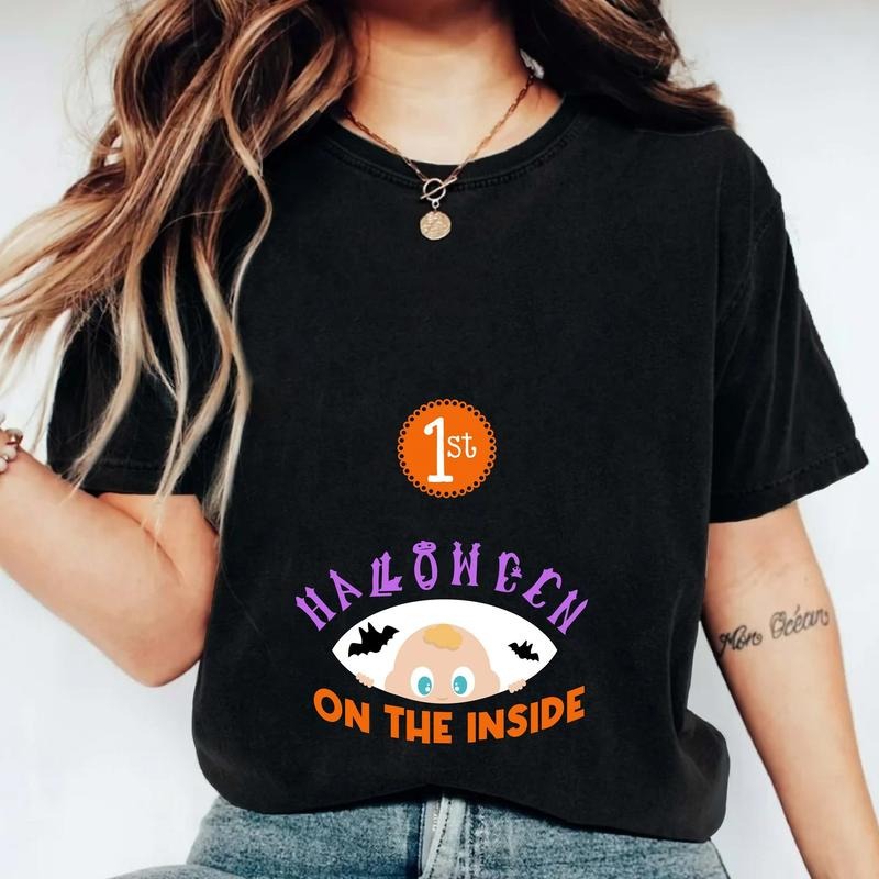 1st Halloween On The Inside T-Shirt, Halloween Baby Announcement Shirt, Pregnant Wife Halloween Gift Tee, New Mom To Be...