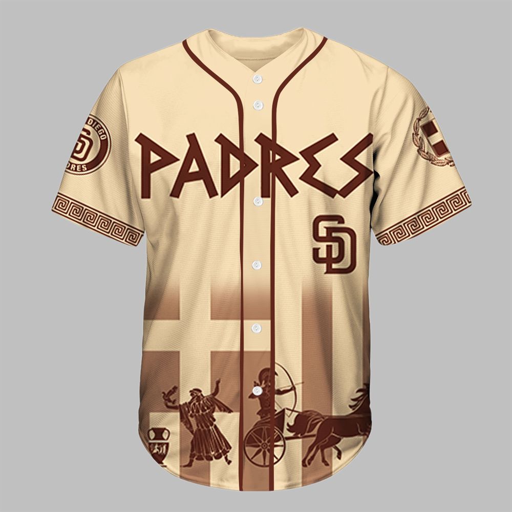 2025 SD Padres Greek Heritage Night Baseball Jersey - Grishko.com
