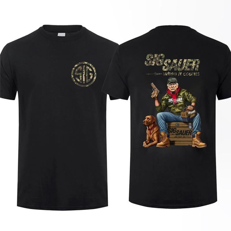2025 Trump With Sig Sauer P320 When It Counts T-shirt - Sig Sauer Fan Gift Nature Hunting Enthusiast Outfit Gift For Men And Women Dad Cotton