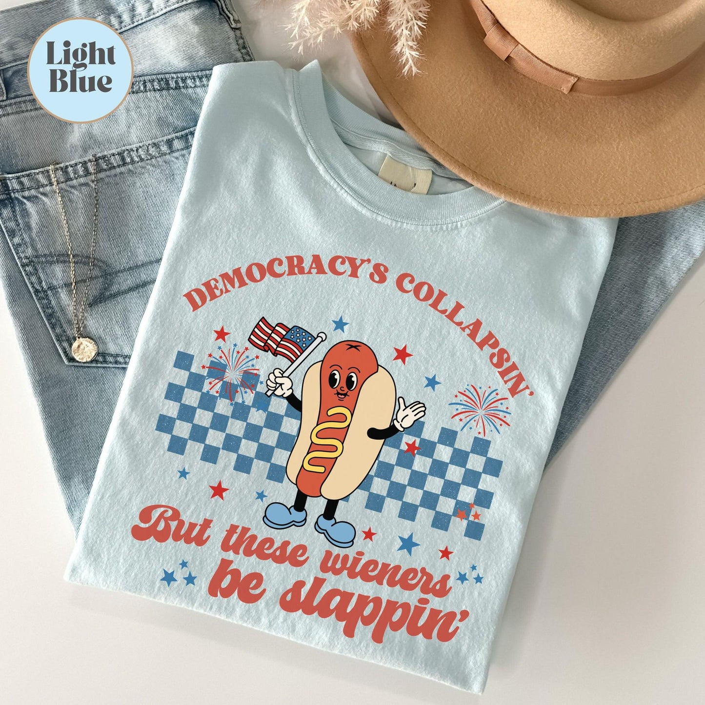 Democracy'S Collapsin Wieners Slappin Groovy Liberal Fourth July Dog Glizzy Retro Mascot Anti Trump Leftist Humor (4)
