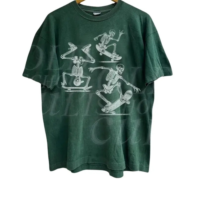 3 Skeletons Skateboarding Vintage 90s Graphic Style Shirt, Retro Skeleton Skateboard Shirt, Skate y2k Clothes, Skatet Lovers Gift, Skull Tee