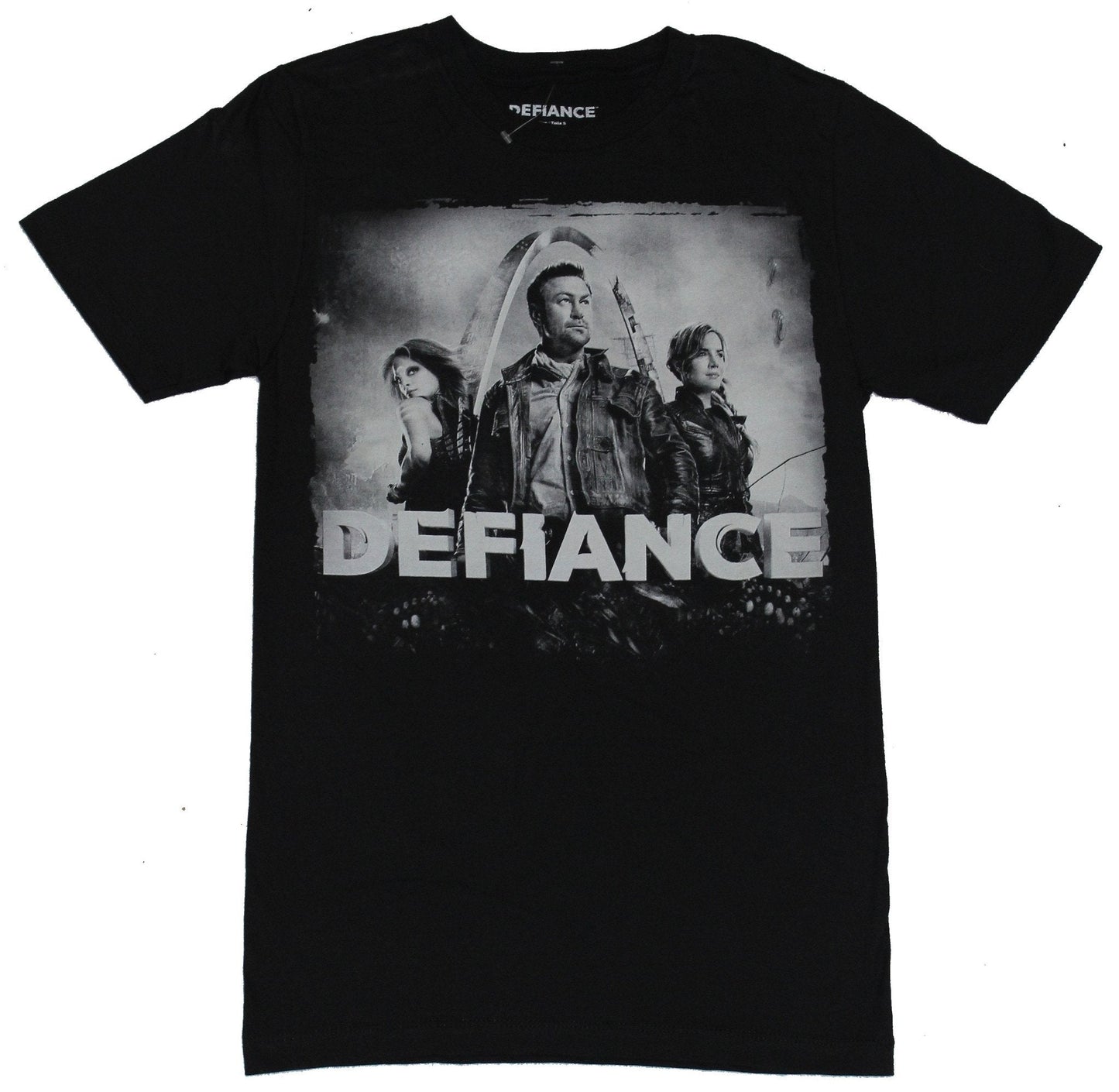 Defiance TV Show Mens T-Shirt - Distressed 3 Character Black & White Photo Image