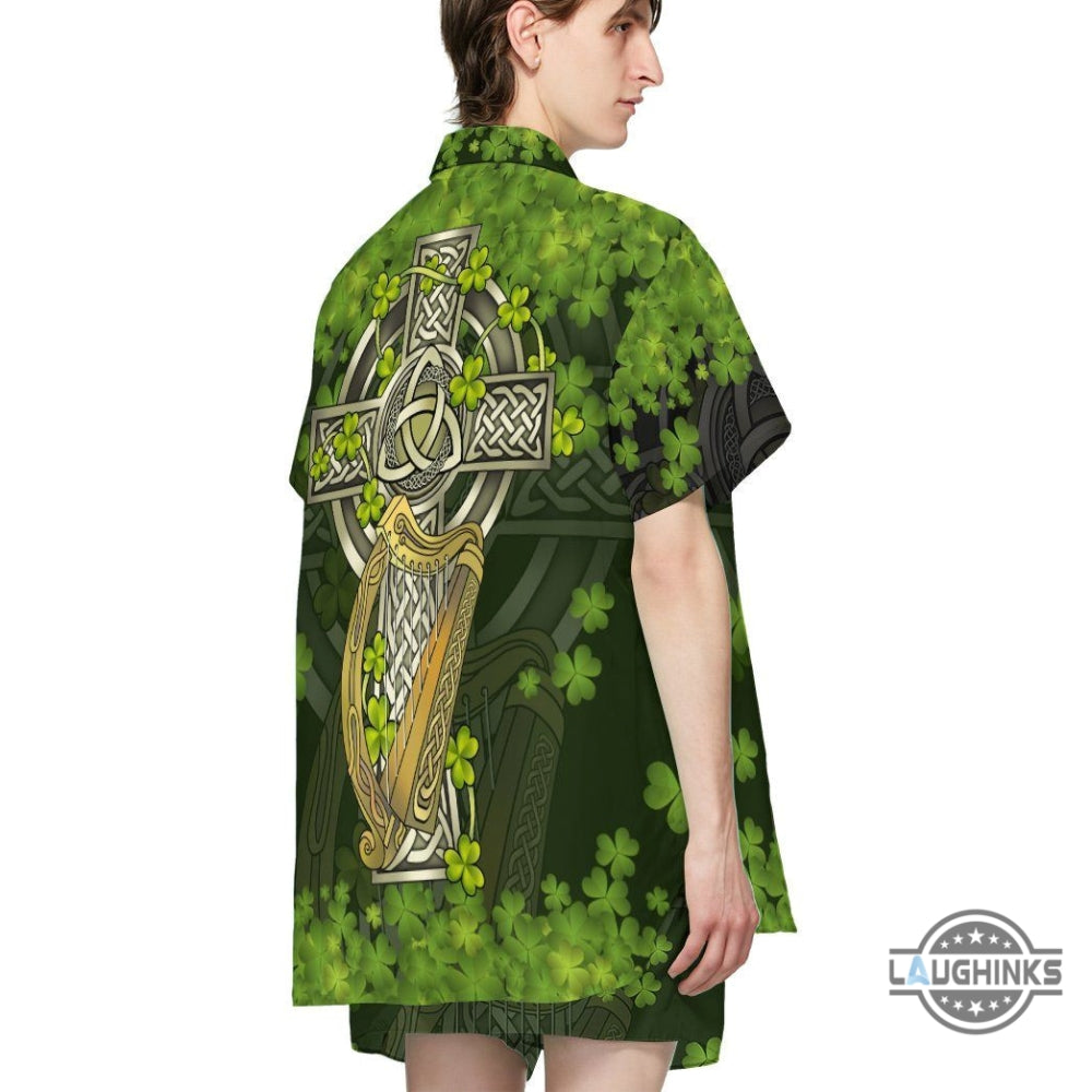 3D St Patrick Celtic Cross Custom Short Sleeve Shirt Hawaiian Shirt Aloha Summer Beach Button Up Shirts And Shorts NEW