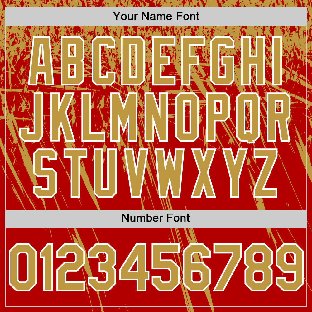 Custom Red Old Gold-White Distressed Scratch Brush Stroke Authentic Baseball Jersey