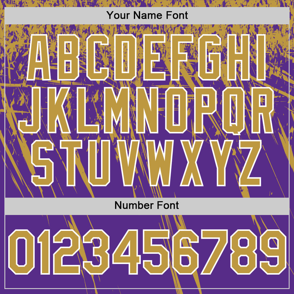 Custom Purple Old Gold-White Distressed Scratch Brush Stroke Authentic Baseball Jersey