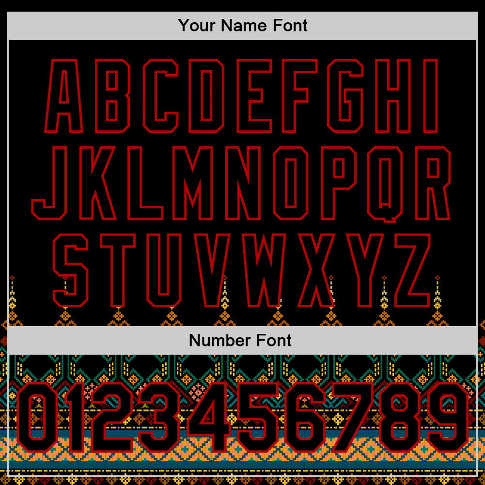 Custom Black Red 3D Pattern Design Traditional African Ethnic Style Authentic Baseball Jersey