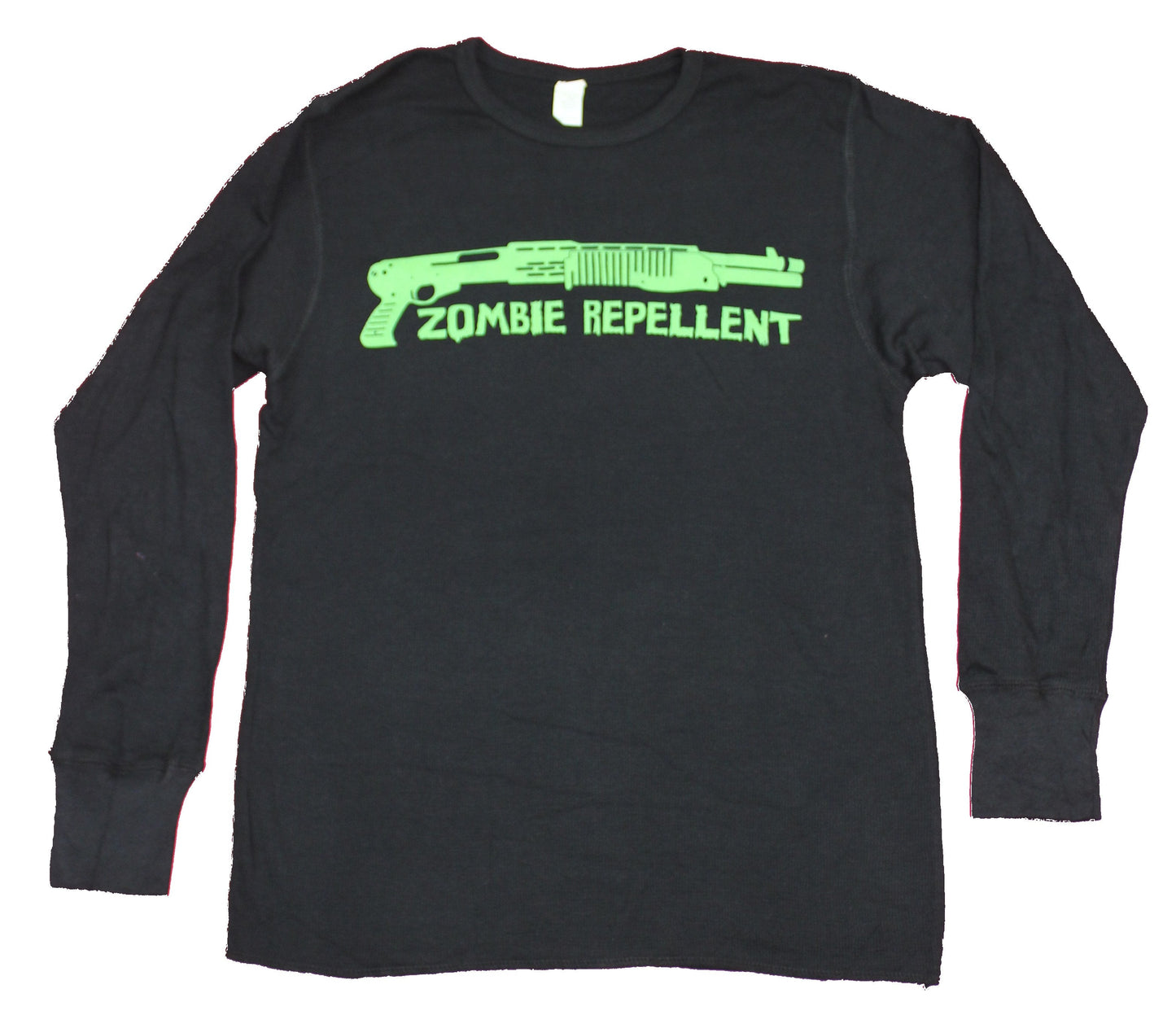 Resident Evil Mens Thermal Shirt - Green Zombie Repellent Shot Gun Image