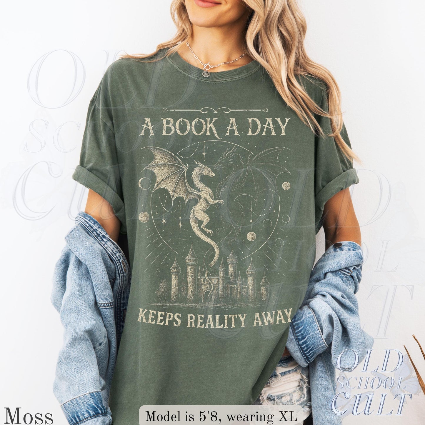 Book Day Keeps Reality Away Dragon Fantasy Comfort Colors Gothic Grunge Castle Reader (5)