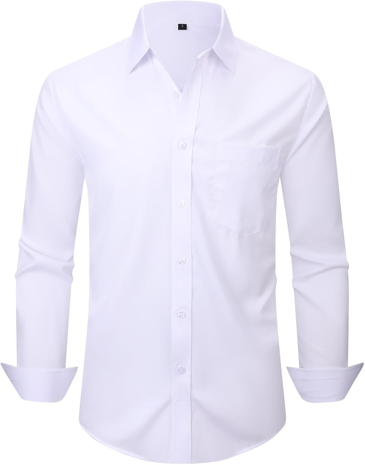 Men Long Sleeve Dress Shirt - Regular Fit Stretch Free-Wrinkle Casual Button Down Shirt
