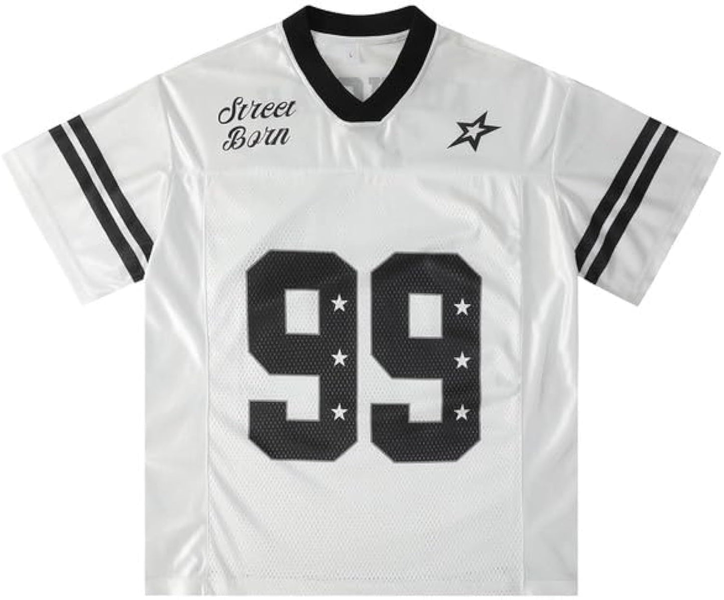 Men Oversized T Shirts V-Neck Streetwear Jersey Graphic Tees Women Retro Hip Hop Mesh Splicing Summer Tops