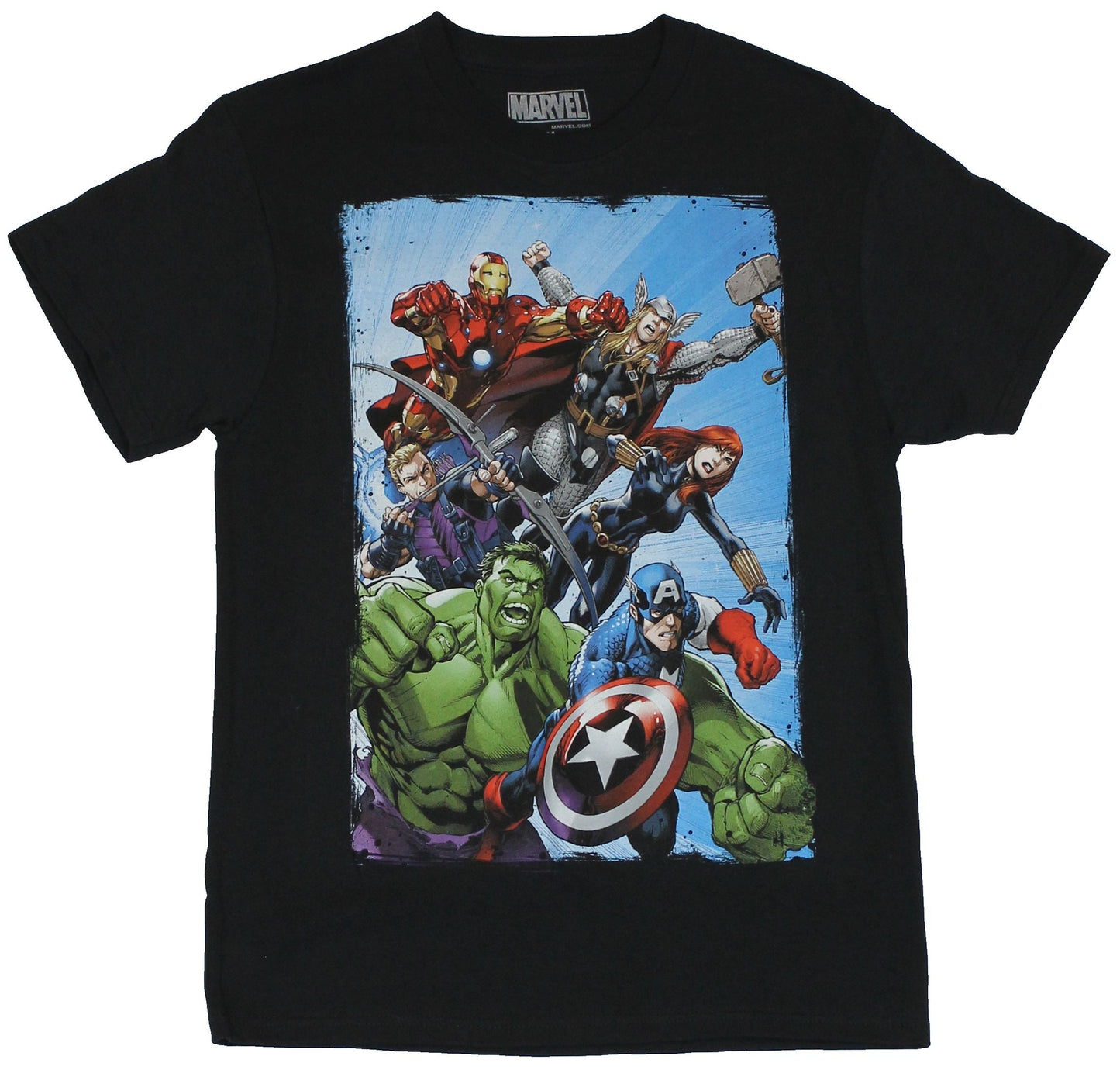 The Avengers Mens T-Shirt - Comic Style Movie Team Under Blue Sky