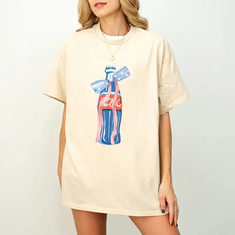 4th July Funny Cola Bow Graphic Shirt, Oversized Cola Fan Shirt, Cola Lover Tee Present, Soda sweatshirt
