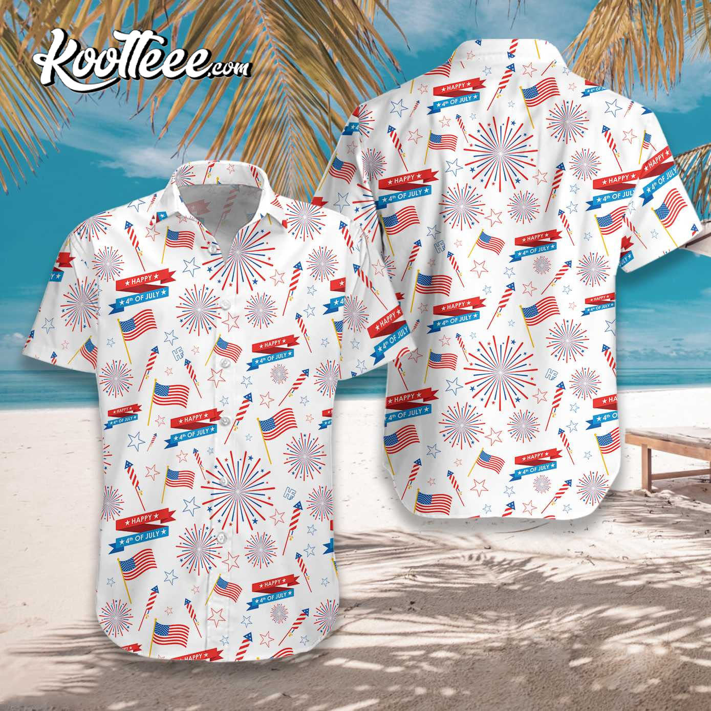 4th Of July America Flag Firework Pattern Hawaiian Shirt