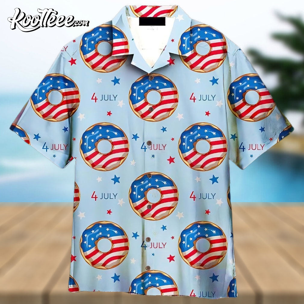 4th Of July Blue And Red Donuts Bun Hawaiian Shirt