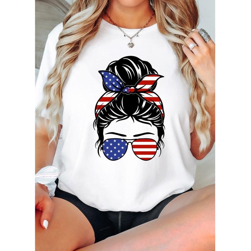 4th Of July Messy Hair Shirt, American Tee For Girl, Independence Day Tee, American Flag T-shirt, Patriotic Shirt For Mom, USA Gift Shirt For Mama. 4 th shirts