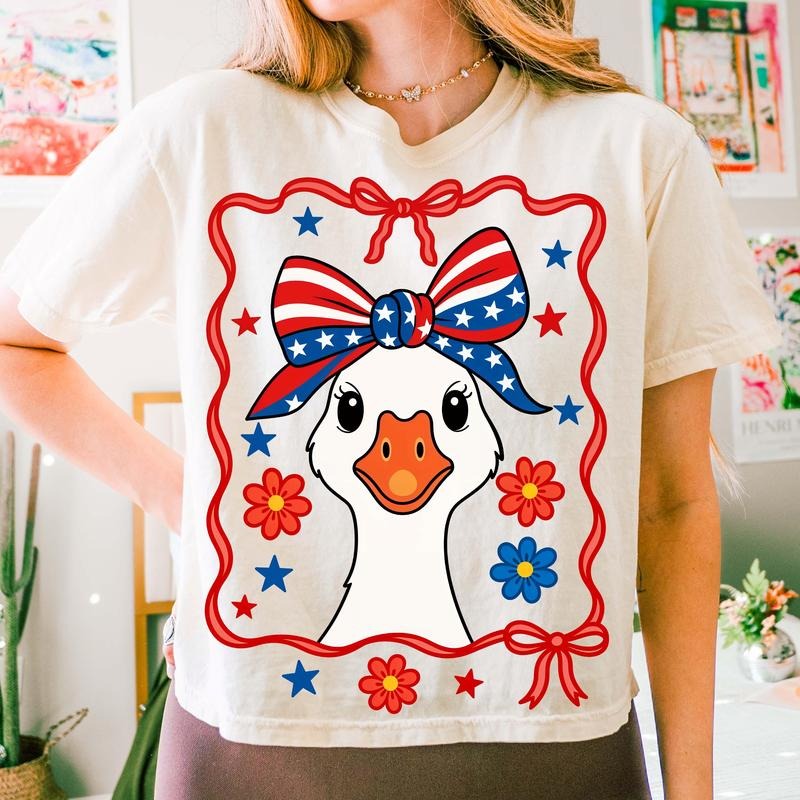 4th of July Mama Goose Comfort Colors Shirt, American Mama Coquette Tee, Memorial Day Gift, USA American mama Shirt, Patriotic Goose Cotton Fabric Top Traditional