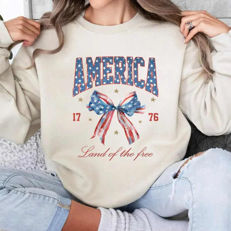 4th of July Shirt, America Land of Free Shirt, USA Shirt, Red White and Blue, America Tee, Women's 4th of July, Fourth of July Graphic Tees