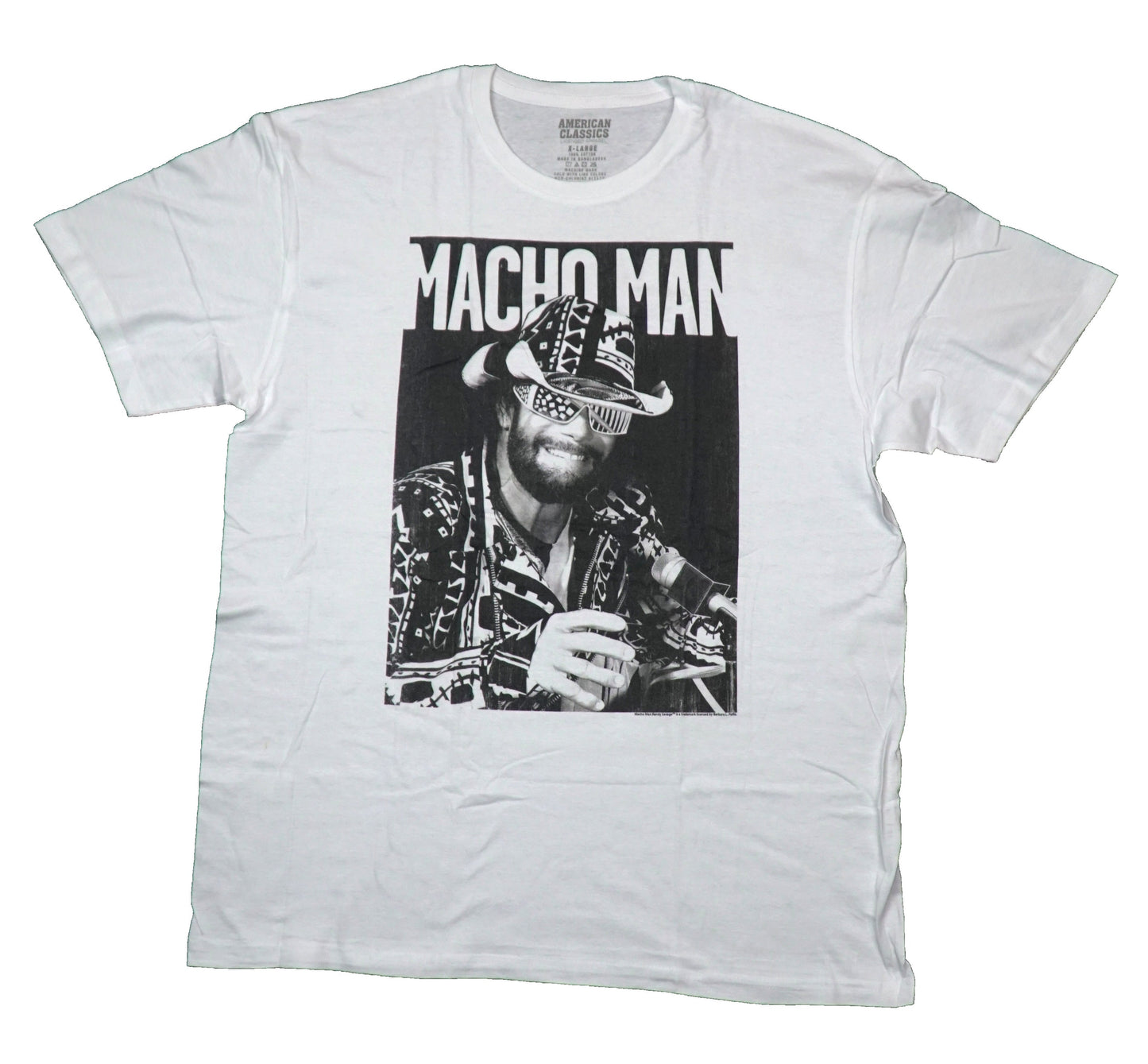 Macho Man Mens T-Shirt - Smiling Macho Man Photo Box Under Name