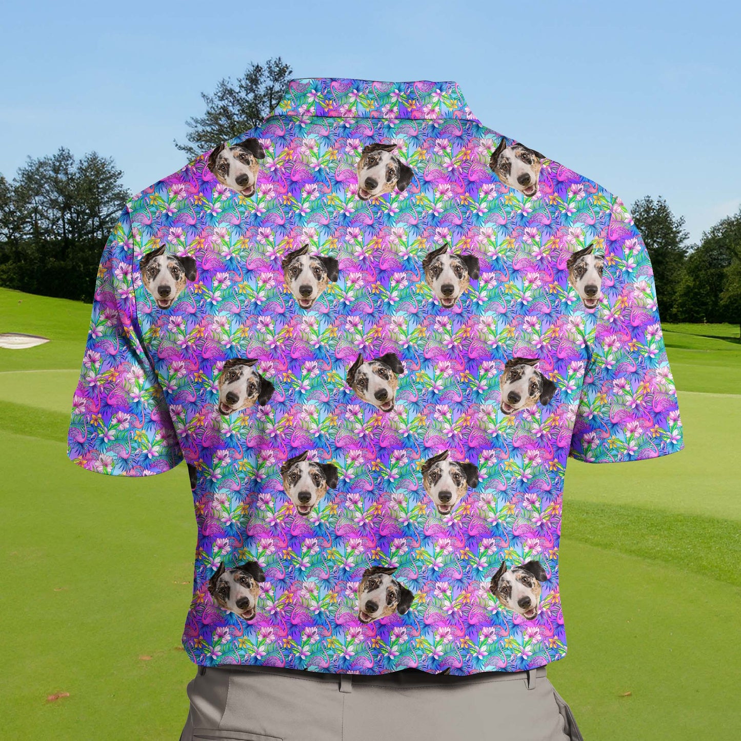 Tropical Bloom Flamingo | Funny Golf Shirts with Faces or Logos