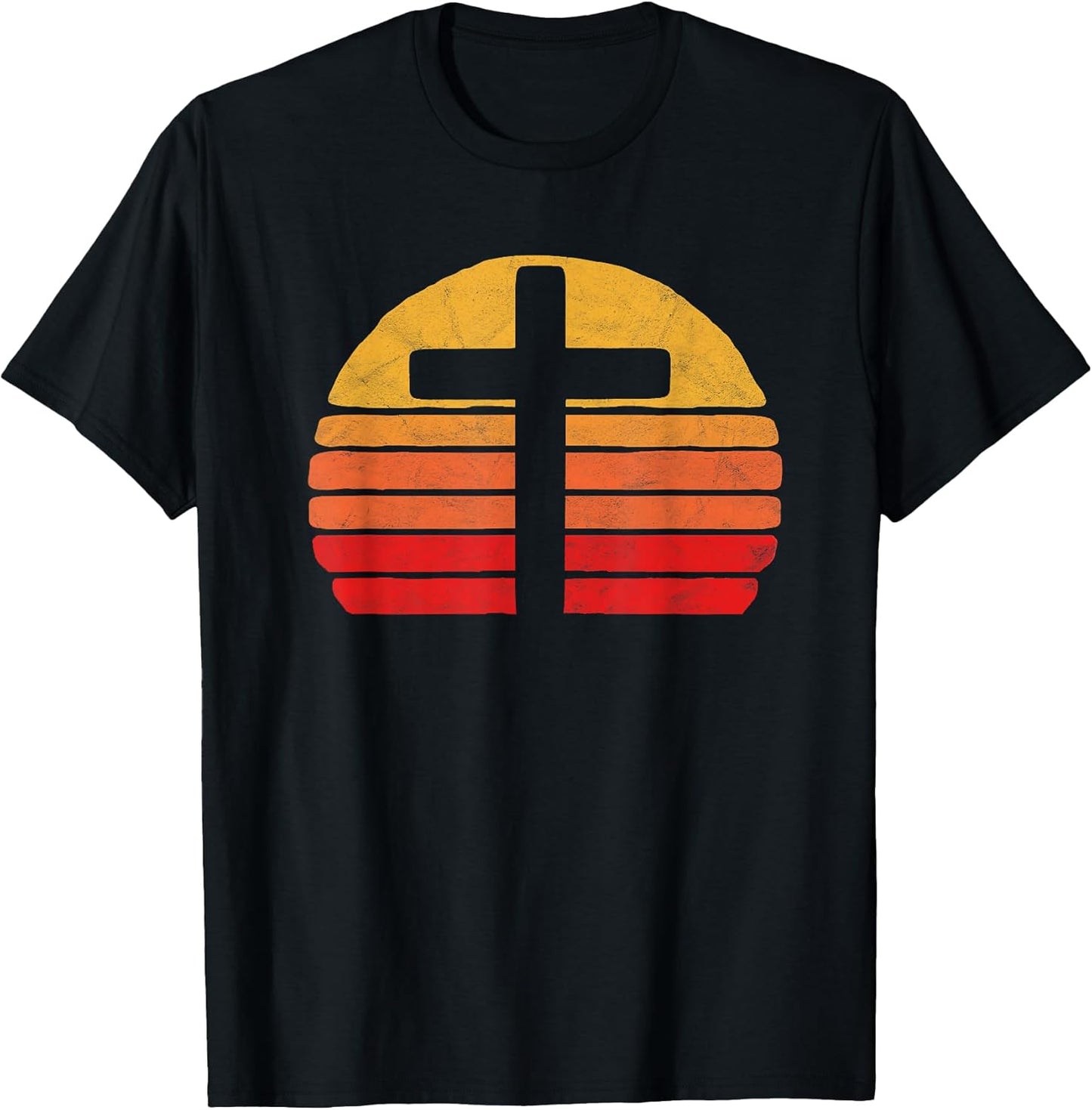 Vintage Christian Cross Retro 80's Style Sun Minimalist T-Shirt