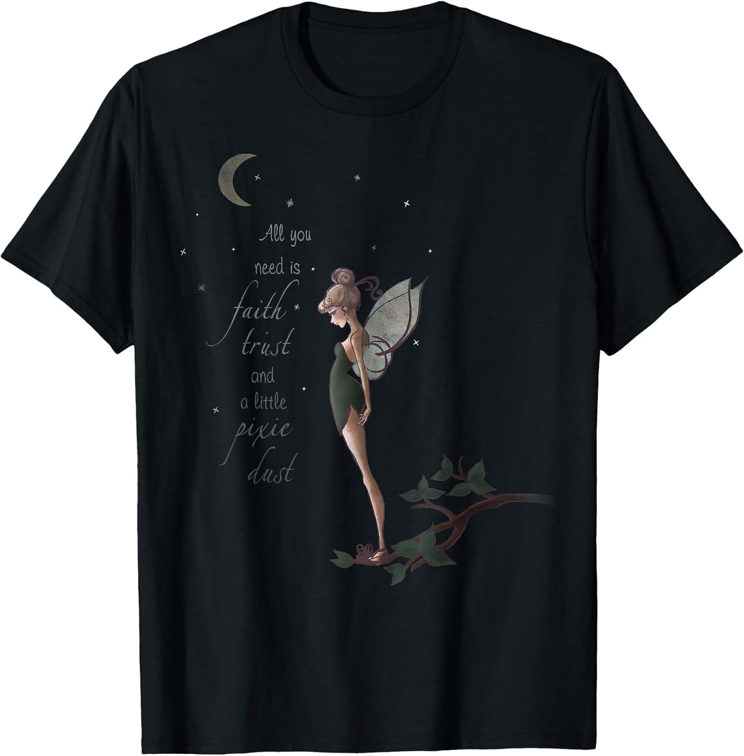 Peter Pan Tinker Bell Moon Quote Art Graphic T-Shirt