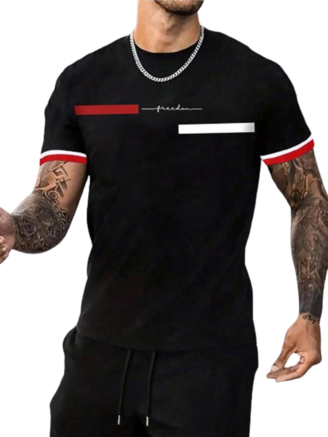 Men's Graphic Tees Letter Print T Shirts Crew Neck Short Sleeve Striped Summer Tops