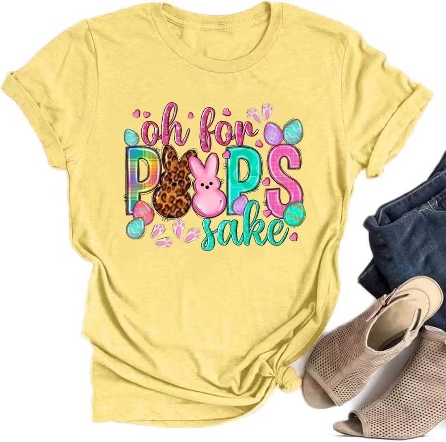Womens Happy Easter Shirts Leopard Bunny T-Shirts Cute Rabbit Graphic Tees Easter Holiday Tops