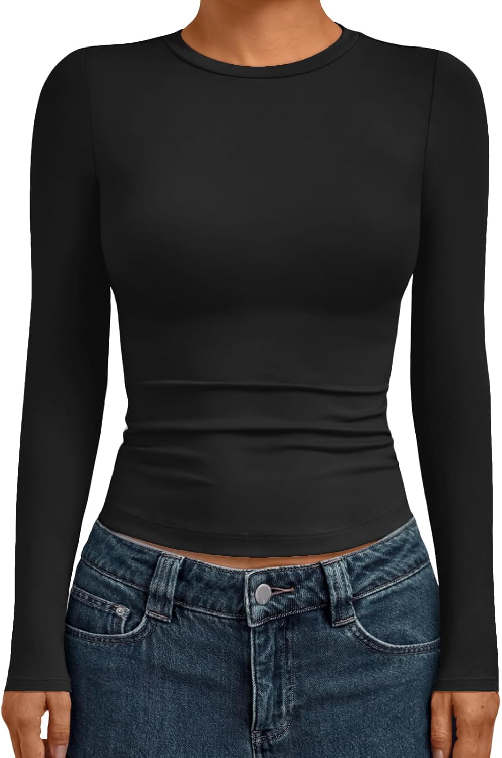 Womens Long Sleeve Shirts Basic Compression Tops Slim Fit Crew Neck Layering Underscrubs Y2K Going Out Clothes