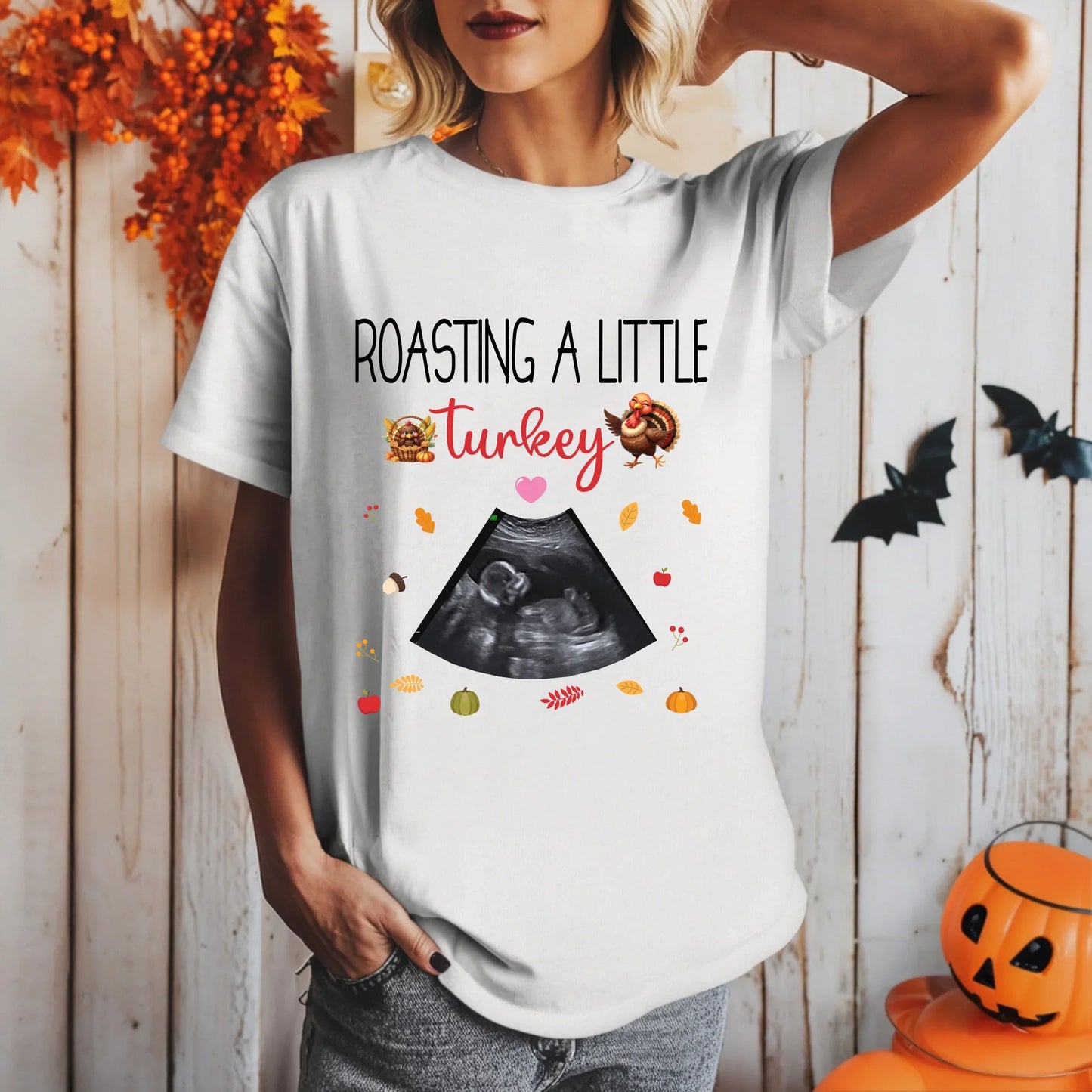 Personalized Thanksgiving Maternity T-Shirt – Custom Baby Ultrasound Design “Roasting a Little Turkey” Hoodie,... (Image 5)