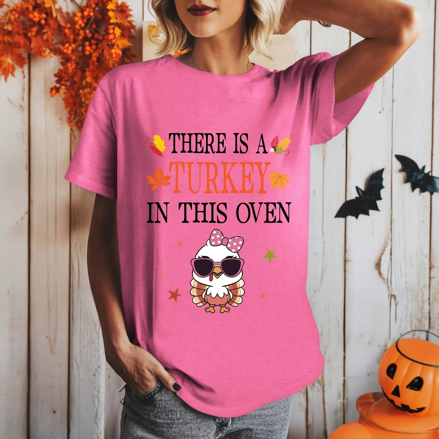 "There Is a Turkey in This Oven” Maternity T-Shirt – Funny Thanksgiving Pregnancy Announcement Hoodie, Sweatshirt (Image 5)