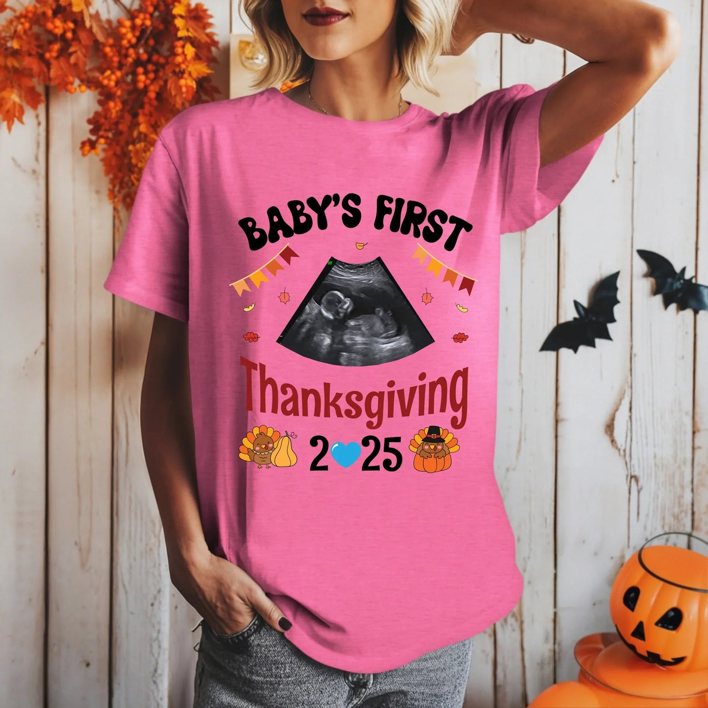 Baby’s First Thanksgiving Shirt – Custom Ultrasound Photo | Personalized Maternity Fall Tee 2025 Hoodie, Sweatshirt (Image 5)