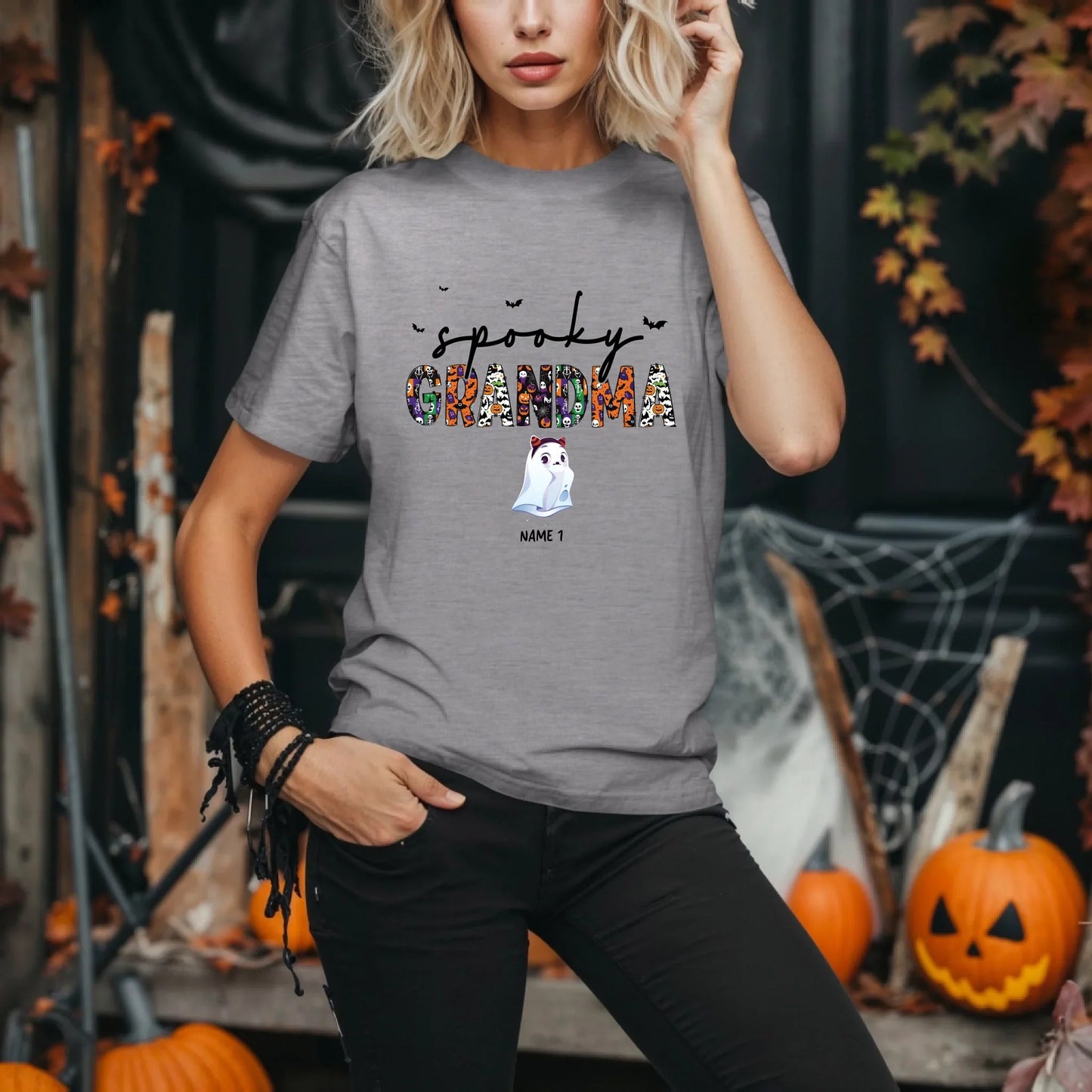 Personalized Spooky Grandma Halloween Shirt – Custom Ghosts & Names Hoodie, Sweatshirt | InkThreadWorks.com (Image 5)