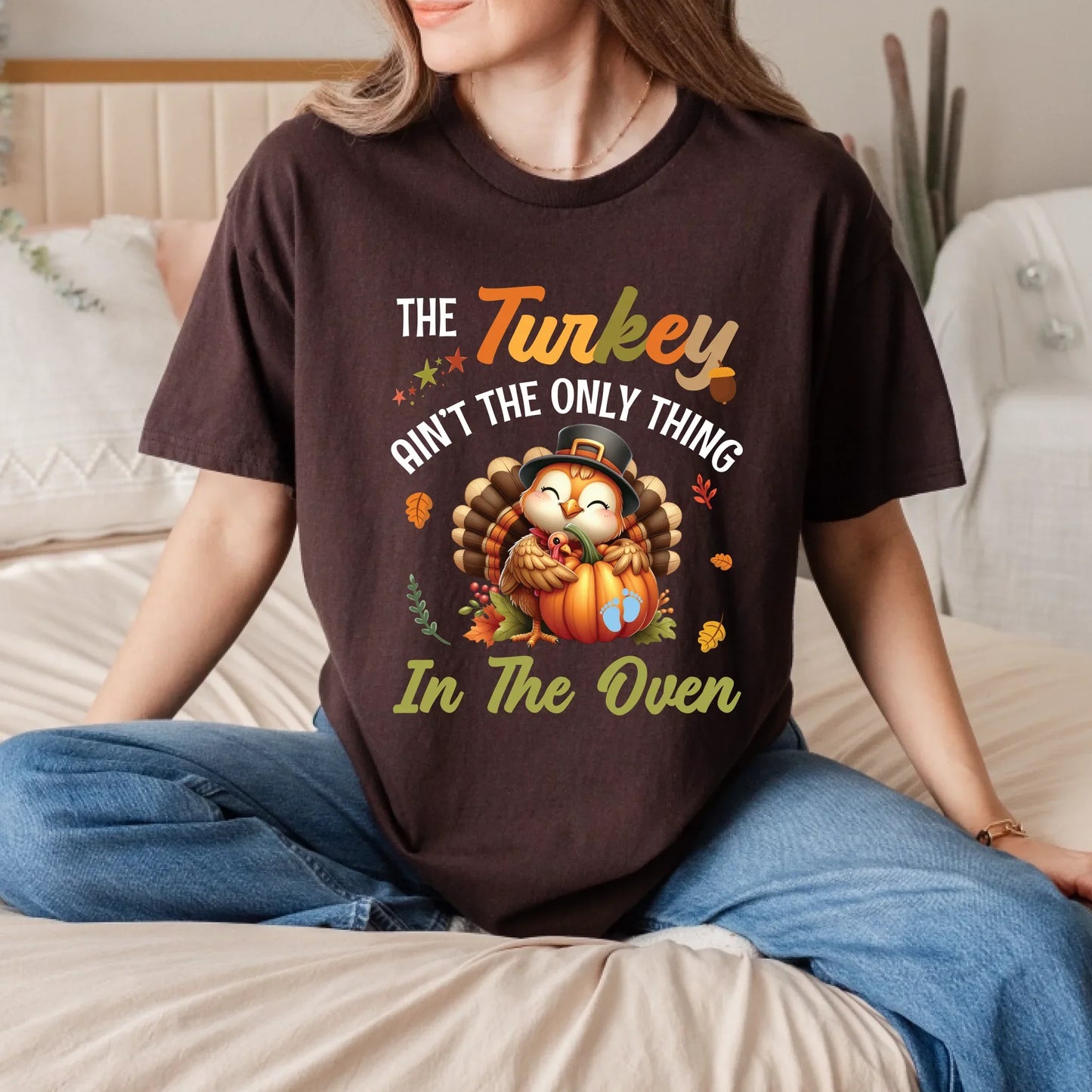 Personalized Thanksgiving Maternity Shirt – The Turkey Ain’t the Only Thing in the Oven – Baby Gender Reveal... (Image 5)