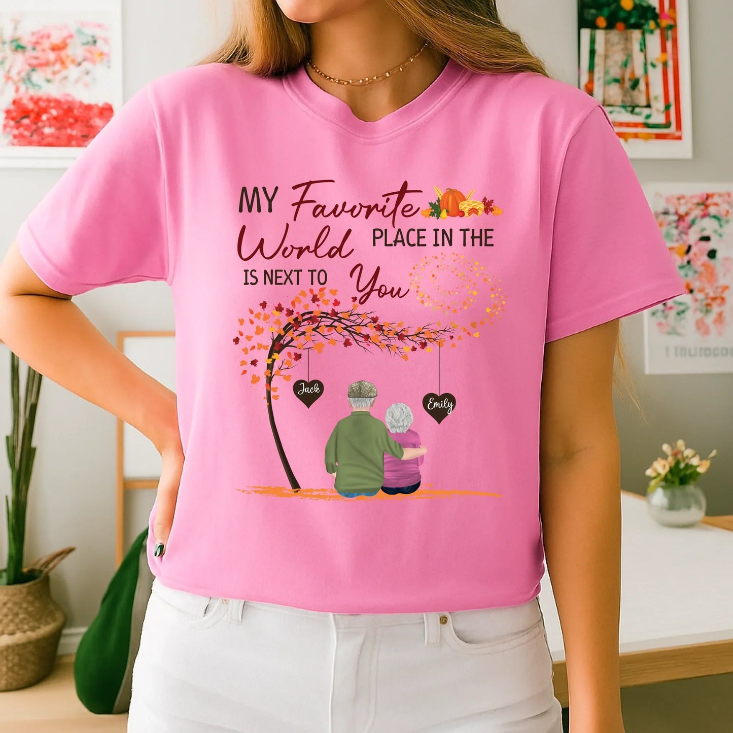 Personalized Shirt for Elderly Couple – “My Favorite Place Is Next to You” Fall Matching Tee Hoodie, Sweatshirt (Image 5)