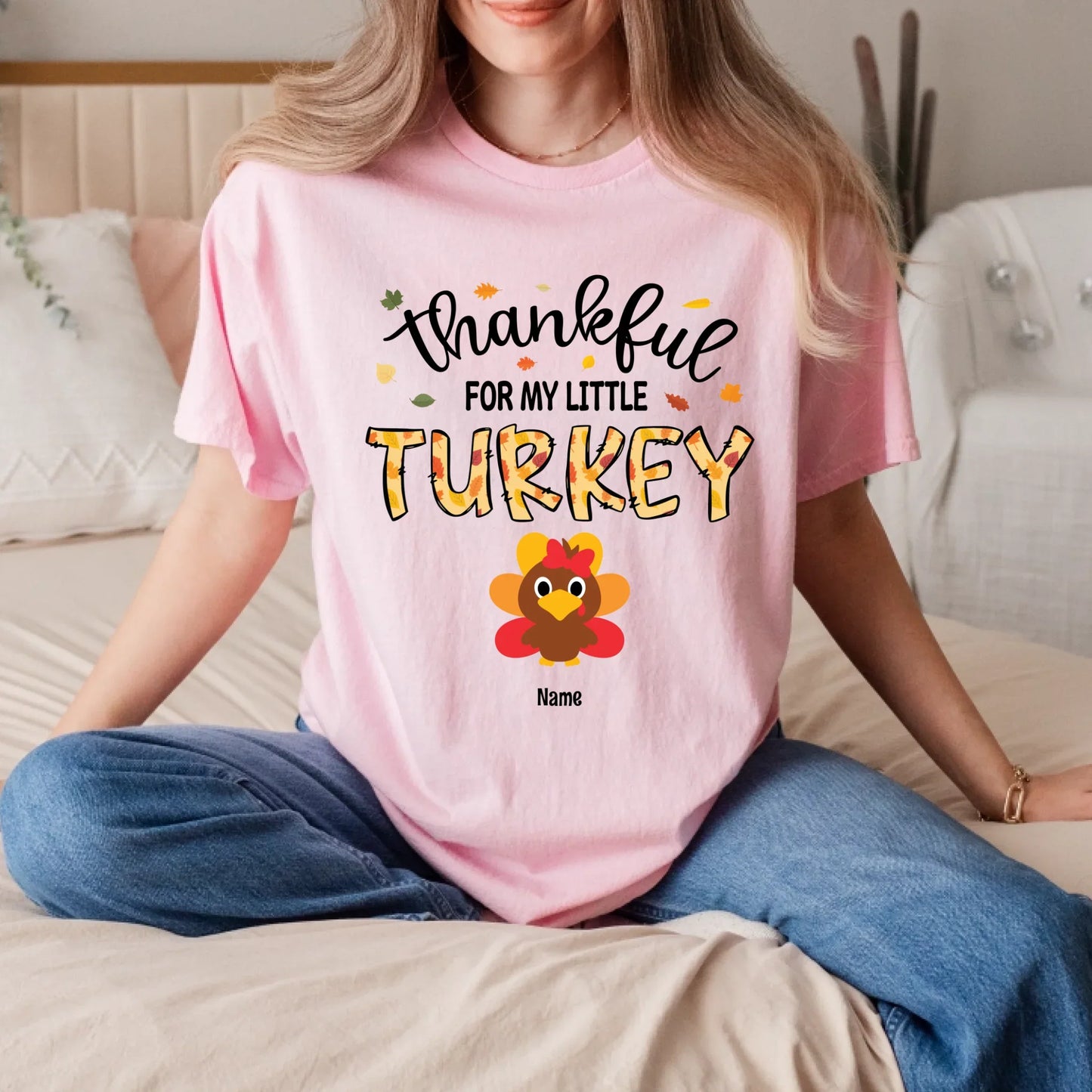 Thankful For My Little Turkeys Shirt – Personalized Family Names Thanksgiving Gift Hoodie, Sweatshirt (Image 5)