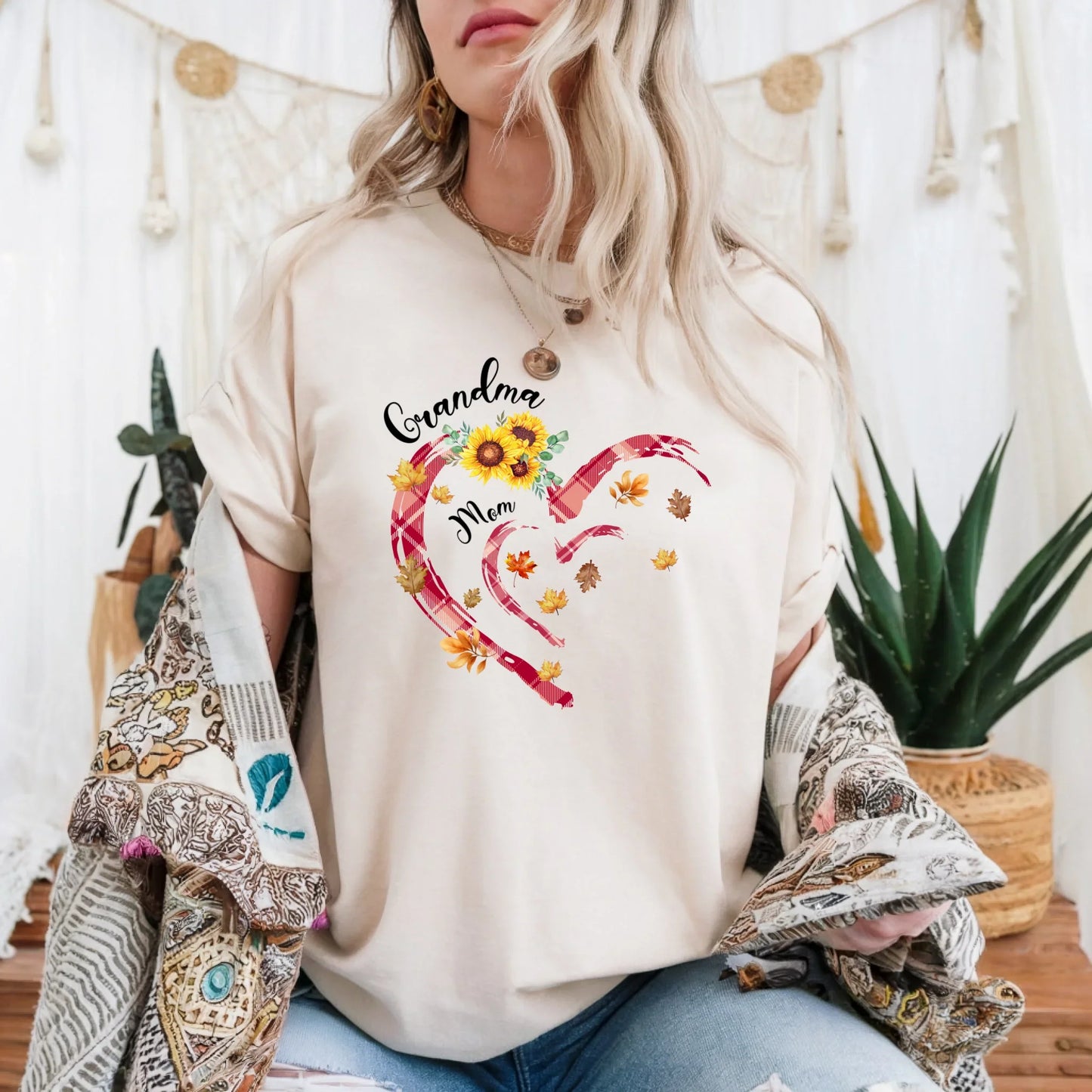 Personalized Thanksgiving Grandma Shirt – Custom Names & Family Design – Fall Heart Floral Tee Hoodie, Sweatshirt (Image 5)