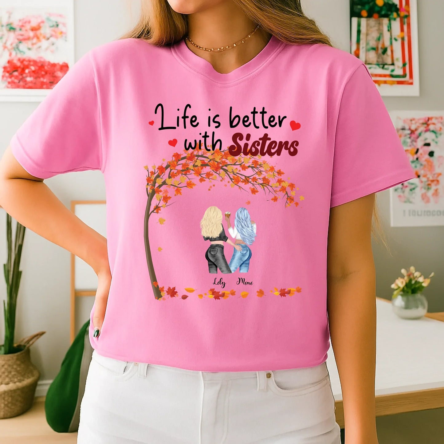 Personalized Thanksgiving Sisters Shirt – Custom Fall Design with Names & Characters Hoodie, Sweatshirt (Image 5)
