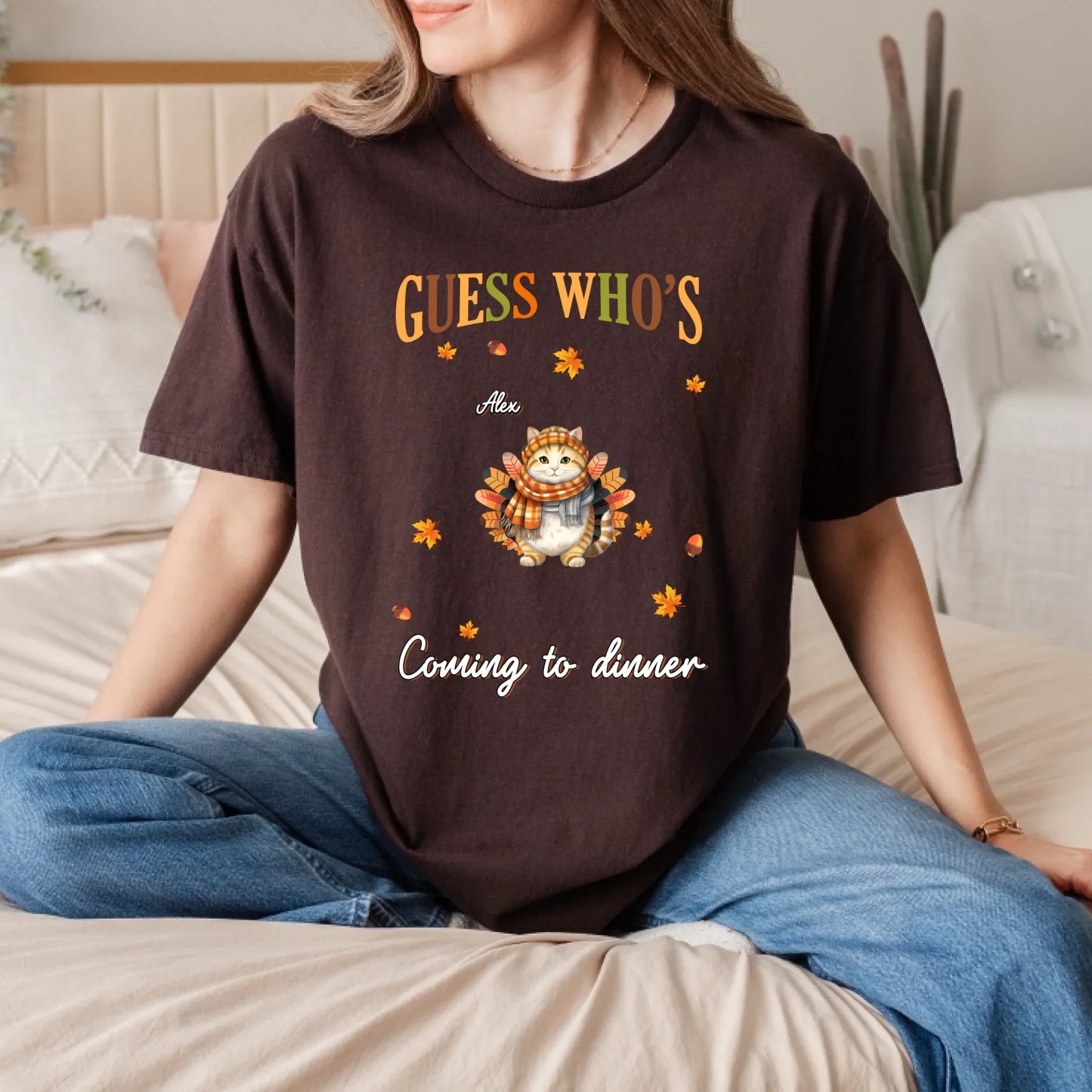 Personalized Cat Shirt – “Guess Who’s Coming to Dinner” – Custom Pet Names & Cat Designs – Funny Thanksgiving... (Image 5)