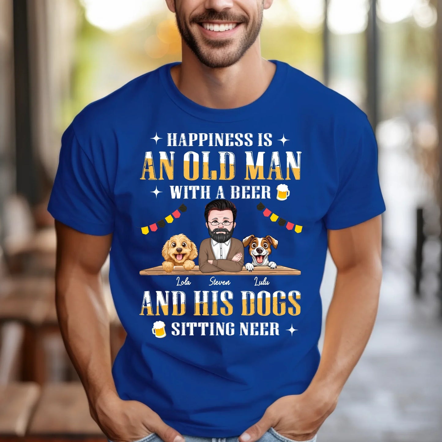 Personalized Old Man and Dogs Shirt – Custom Dog Names, Characters & Beer Quote – Funny Gift for Dog Dads &... (Image 5)