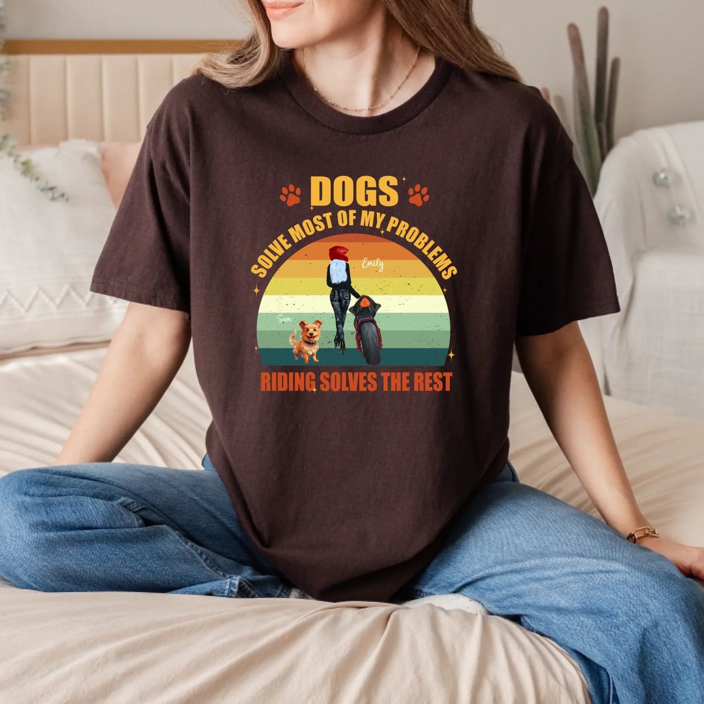 Personalized "Dogs Solve Most of My Problems, Riding Solves the Rest" Biker Motorcycle T-Shirt – Custom Name,... (Image 5)