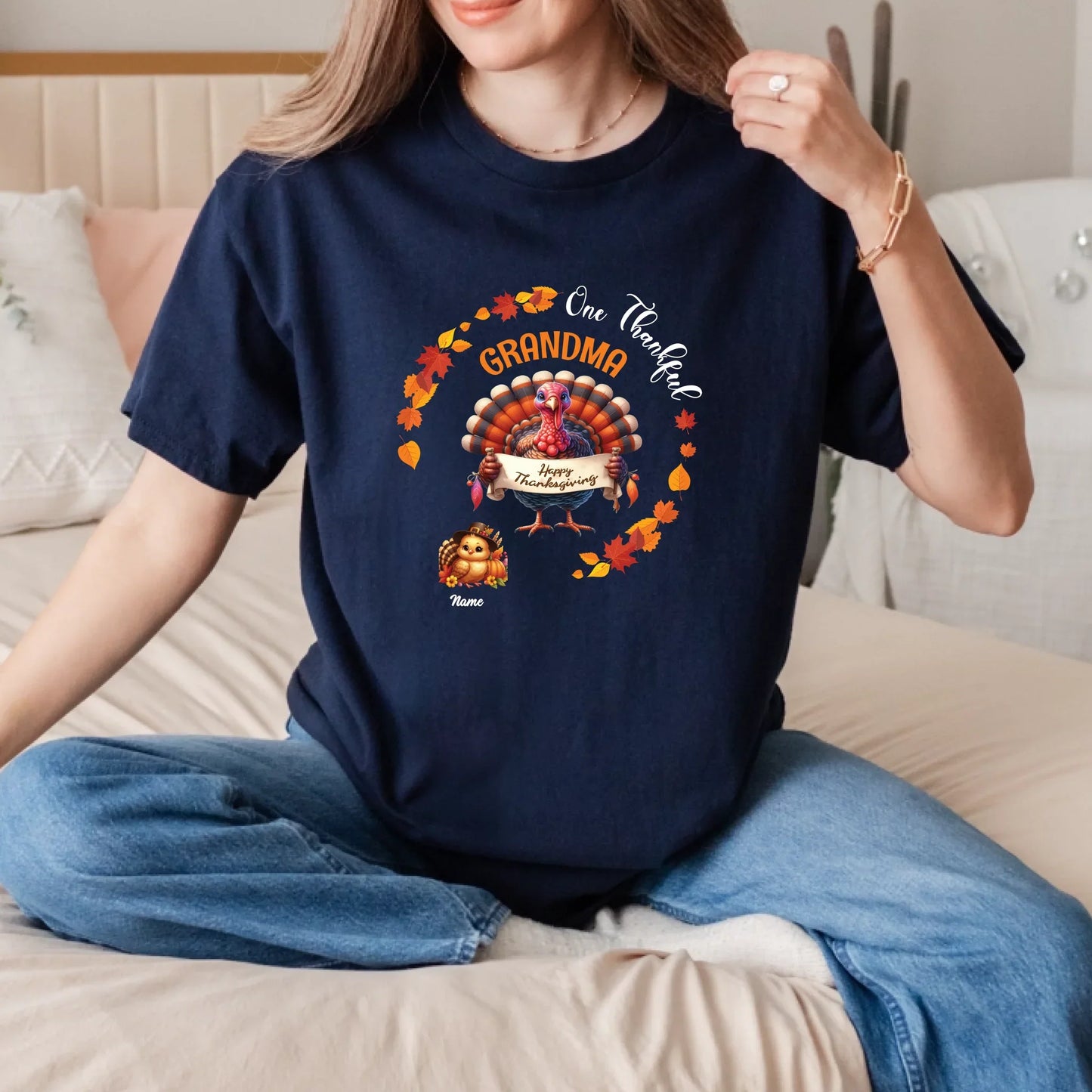 Personalized One Thankful Grandma/Grandpa Thanksgiving Shirt – Custom Names & Family Members – Turkey Fall Tee... (Image 5)