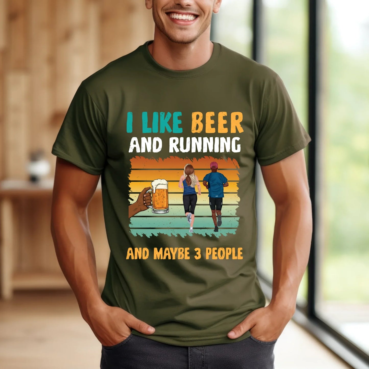 Personalized Beer and Running Shirt – I Like Beer and Running And Maybe 3 People – Custom Name & Character... (Image 5)